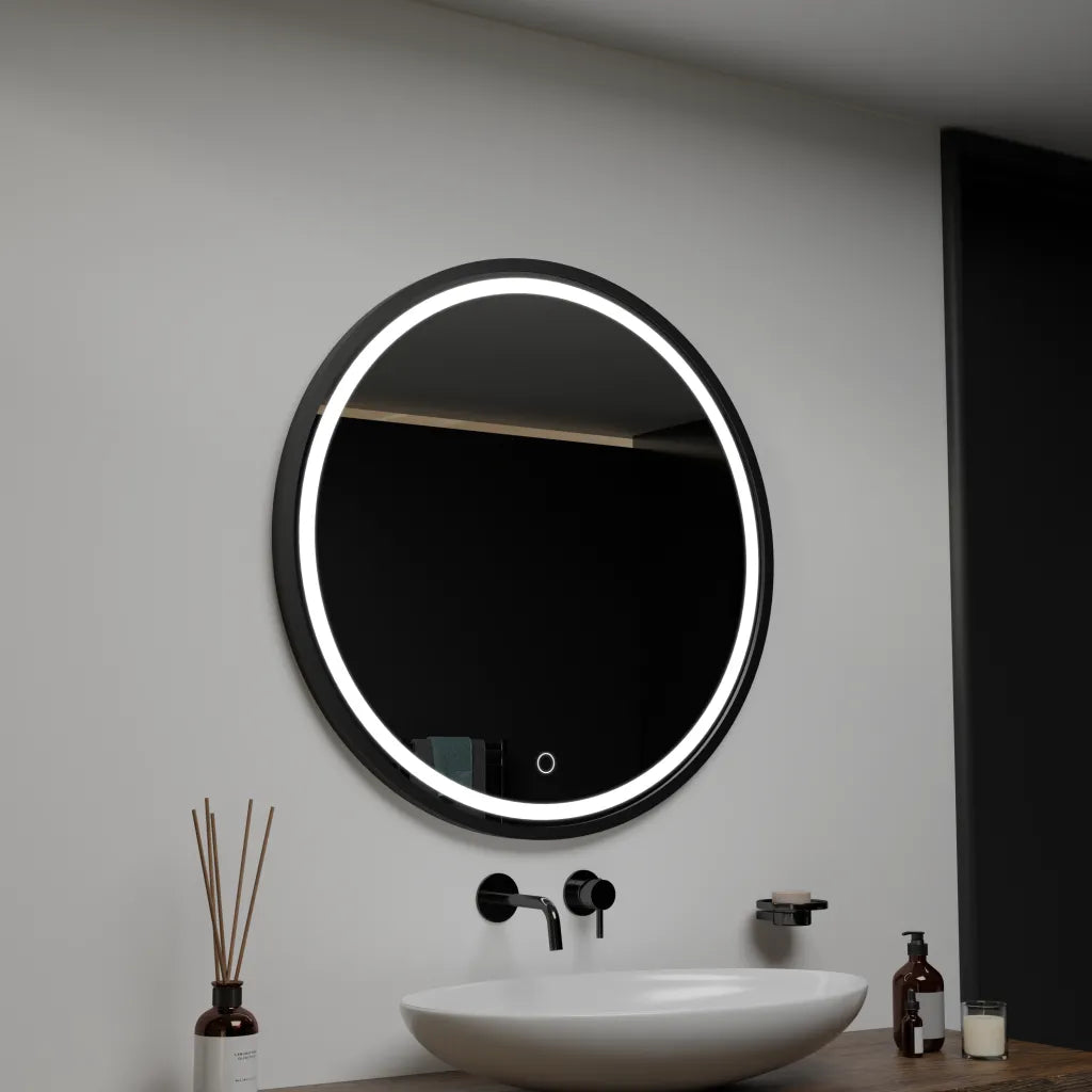 Miroir Led Rond 90cm Orizzonte Cadre Noir Basic Touch