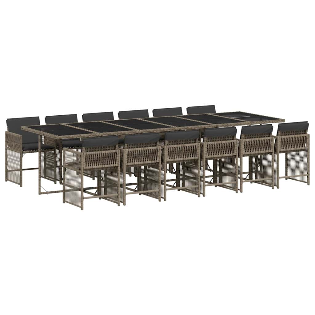 13 Piece Garden Dining Set With Cushions Grey Poly Rattan Vidaxl