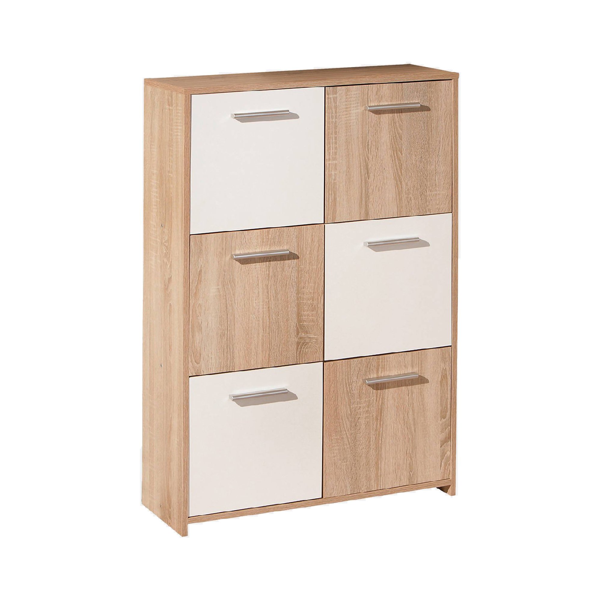 Inter Link - Buffet Avec Six Portes, Blanc Et Chêne, Mesures 77 X 115 X 30 Cm
