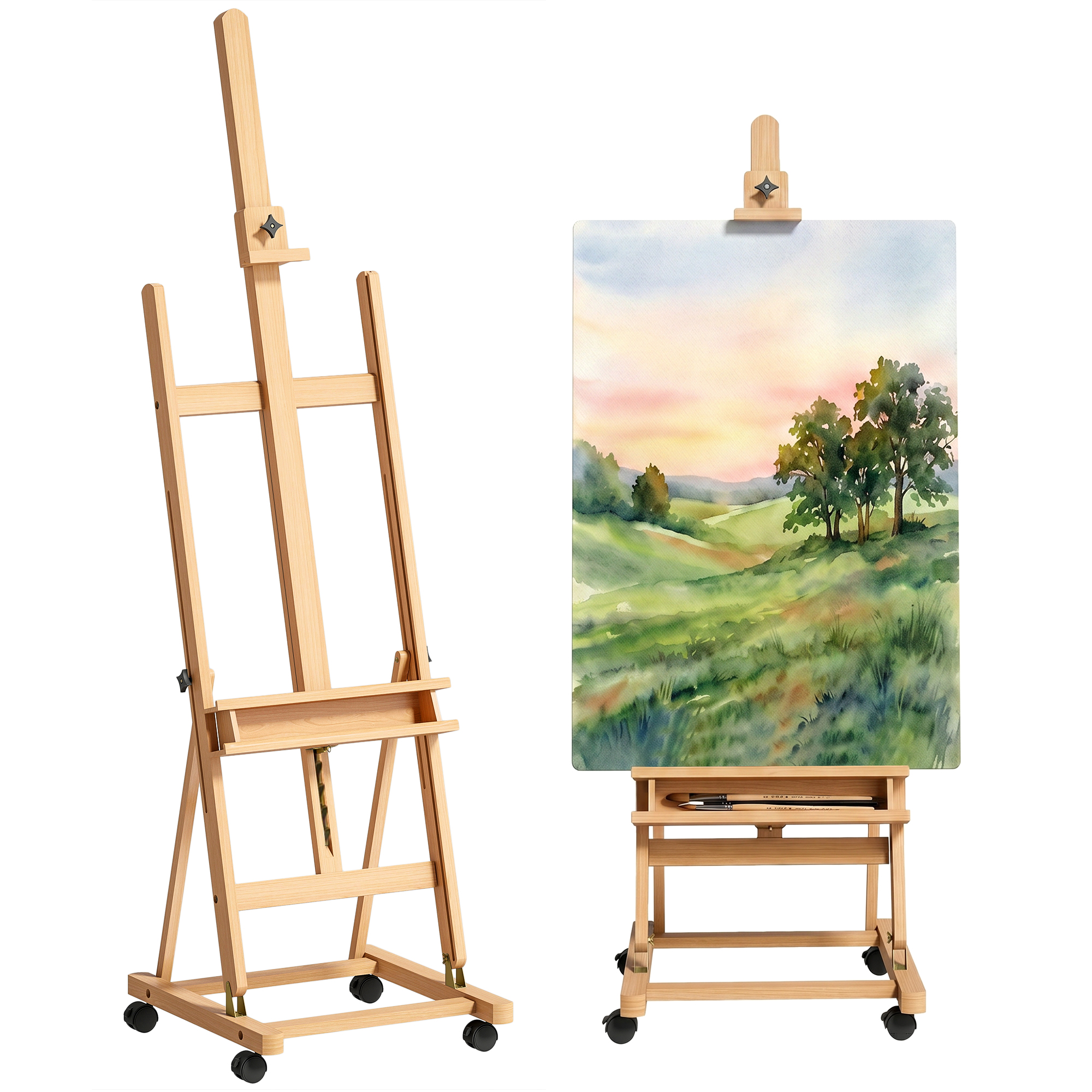 Vinsetto - Staffelei Standstaffelei Klappbare Atelierstaffelei Mit Rollen Höhenverstellbarer Leinwand Ständer Mit Halterung Für Kunstmalerei, Buchenholz Für Leinwände Bis 118 Cm Höhe