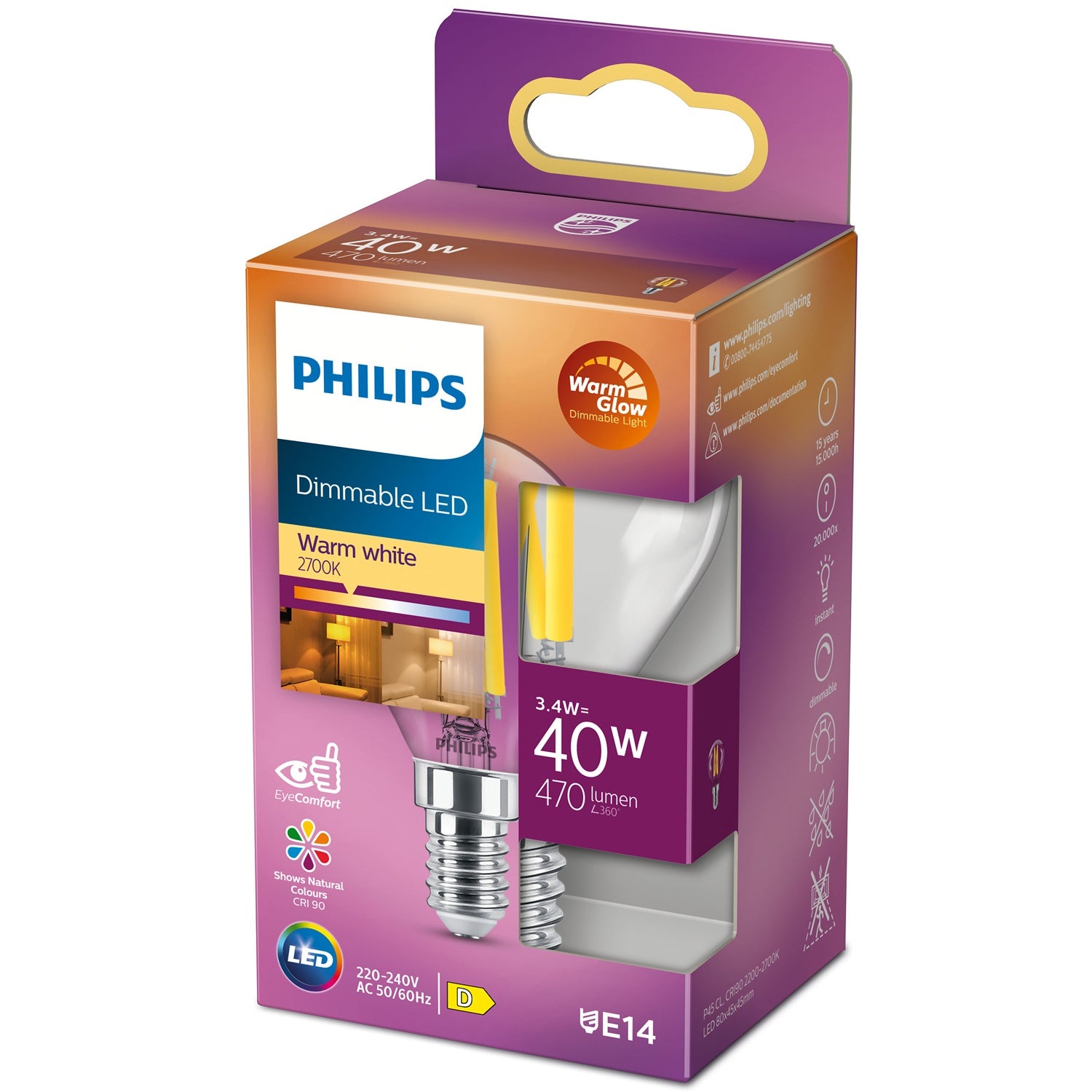 Philips Licht - Led 871951432439800 Led Eek D (A - G) E14 Tropfenform 3.4 W = 40 W Warmweiß (Ø X L) 45 Mm X