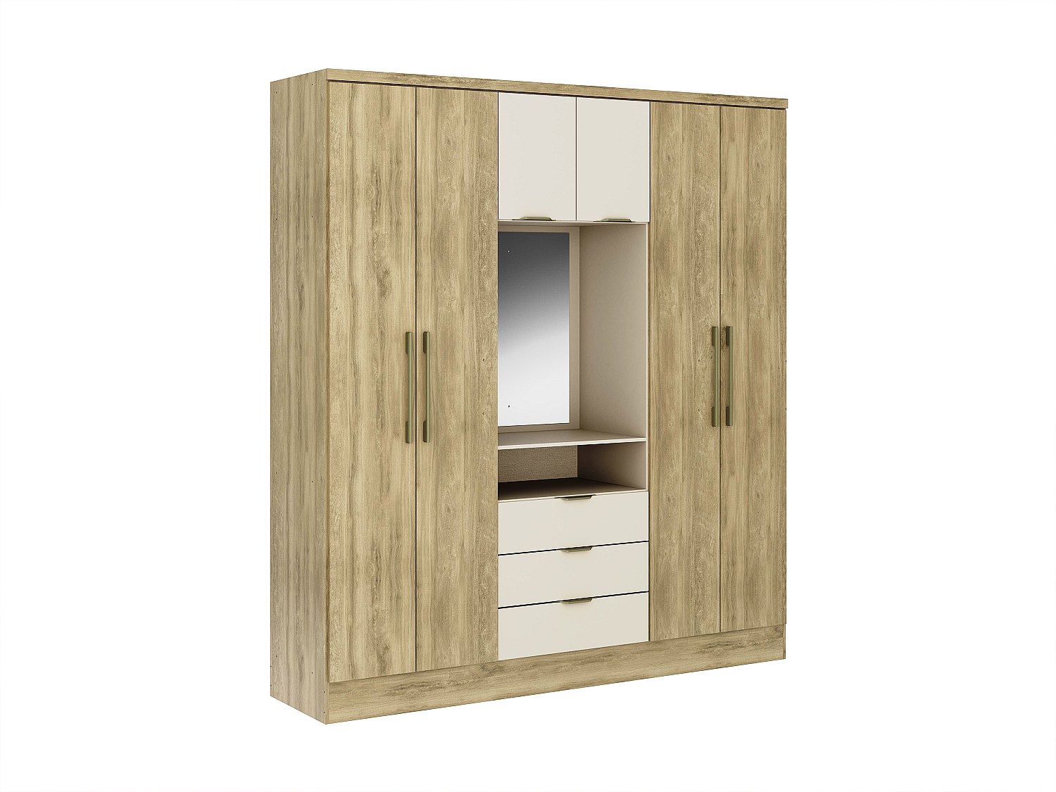 Vente-unique - Armoire 6 Portes Et 3 Tiroirs - Avec Miroir - L180 Cm