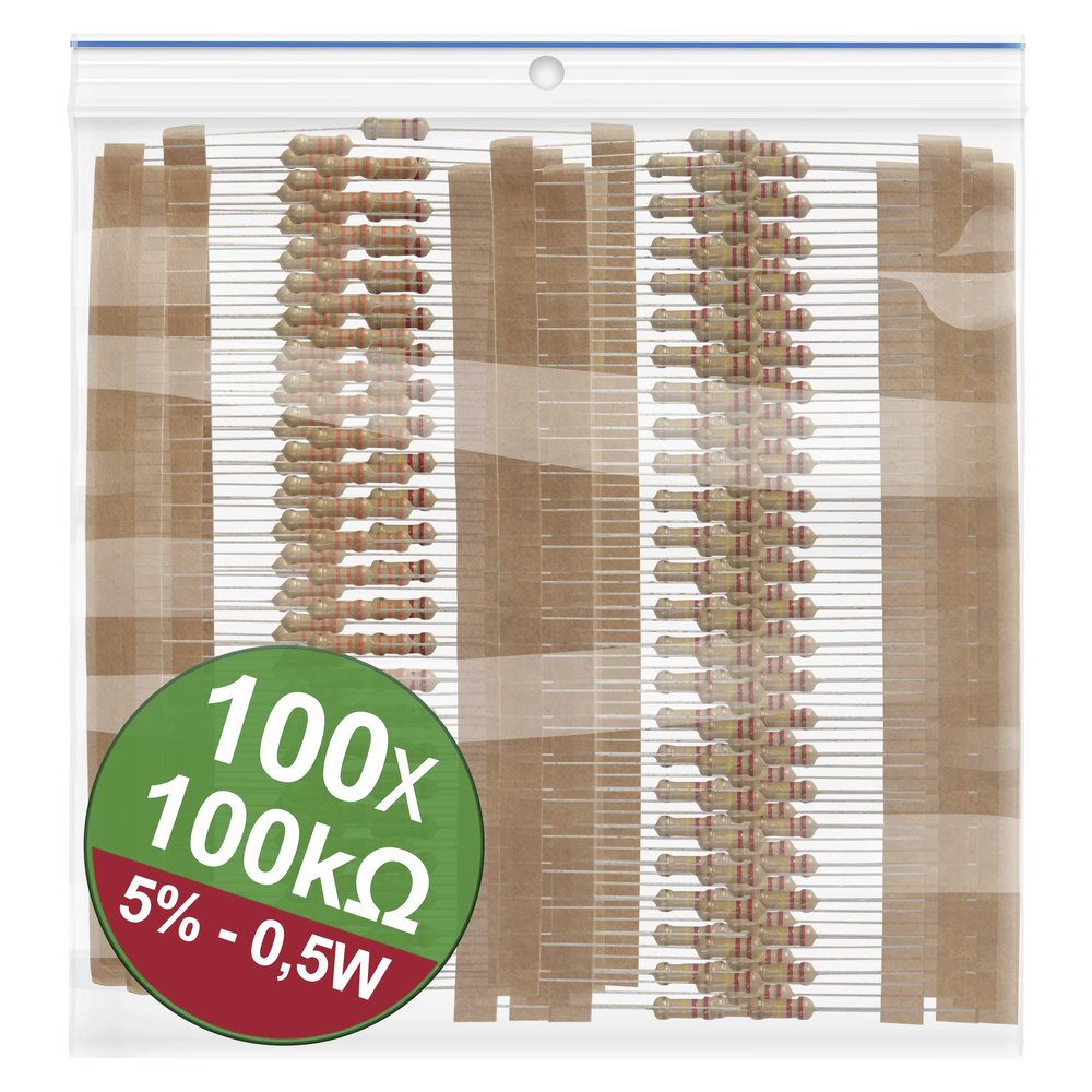 Quadrios Braun 22P123 22P123 Kohleschicht-Widerstand Sortiment 100 Kω Axial Bedrahtet 0.5 W 5 % 1 Set
