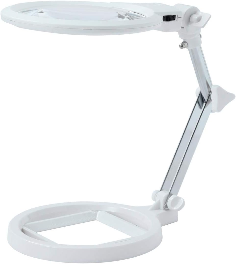 Lampe-loupe de bureau sur pied pliable, verre 2x et 6x, 2 LED, sans piles