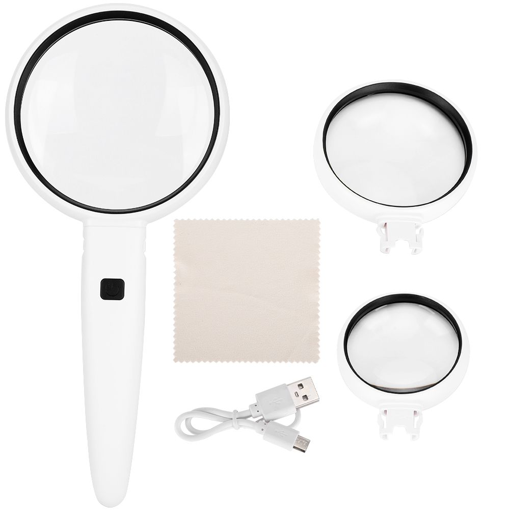 Loupe frontale LED rechargeable USB pliable, grossissement 3,5X 5X 11X, lentille acrylique, 2 LED blanches