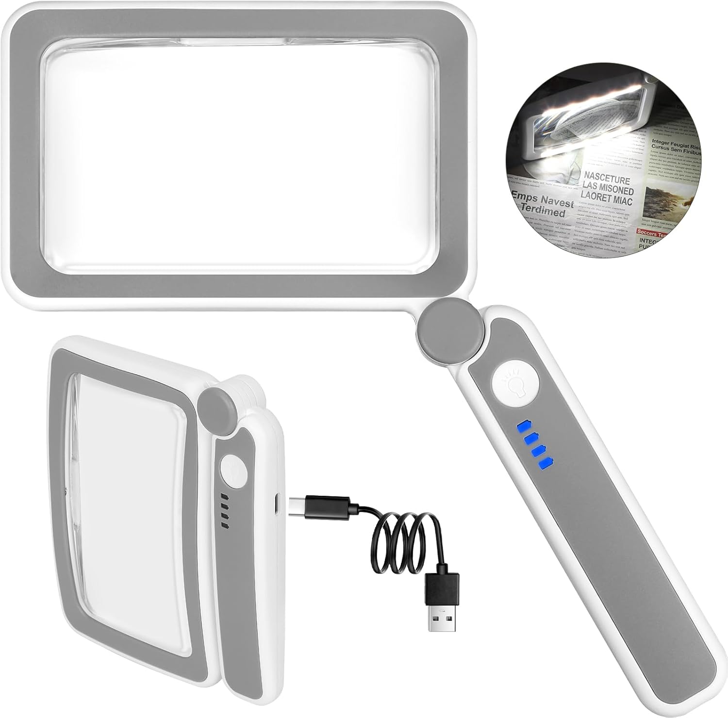 Loupe de poche rechargeable avec éclairage LED, grossissement 6x, légère pour lire livres et petits caractères
