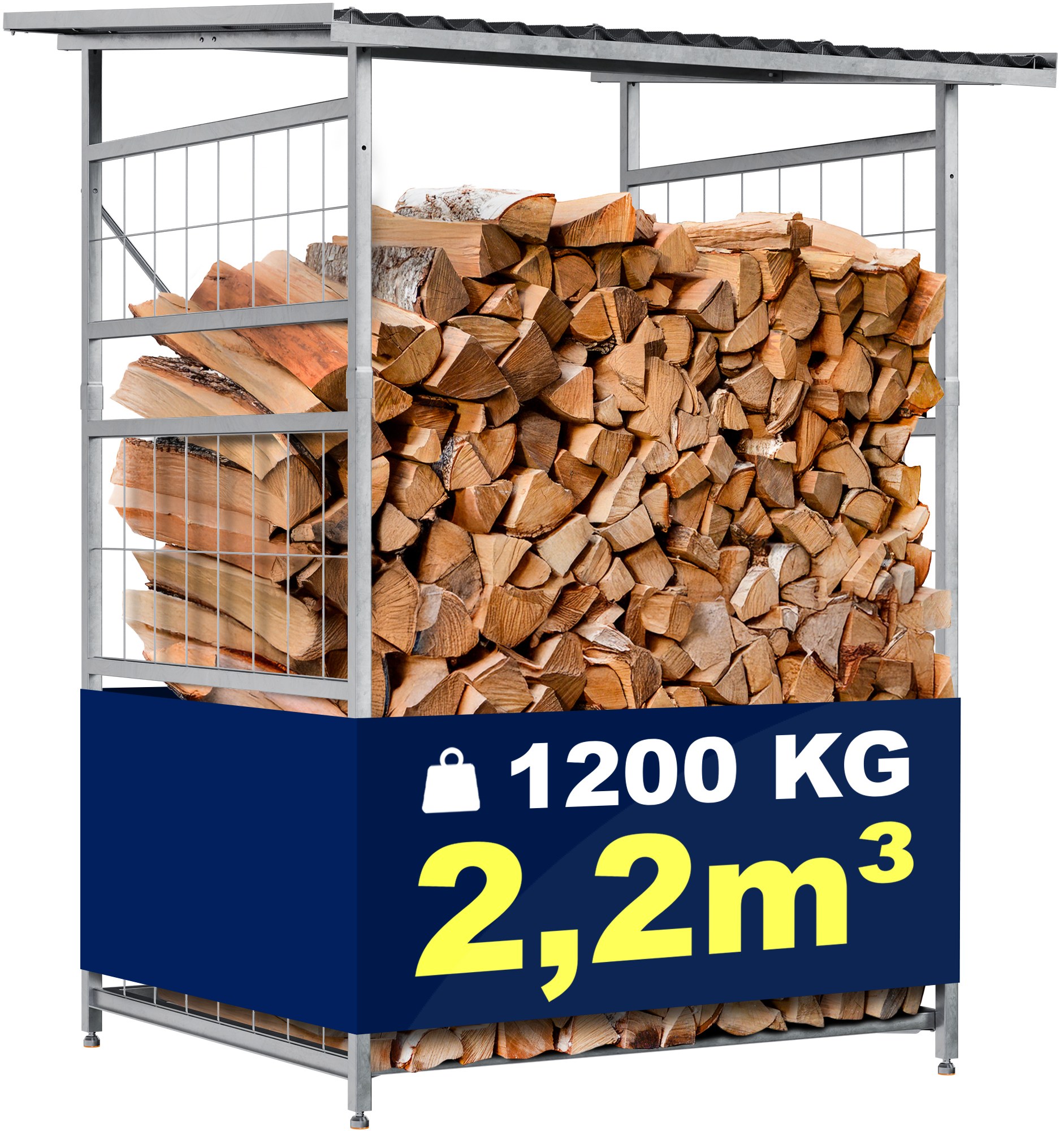CLP Brennholzregal Macon, wetterfest mit Dach frei wählbarer Neigung, feuerverzinkter Stahl für 2,2m³ oder 4,4m³ Kaminholz
