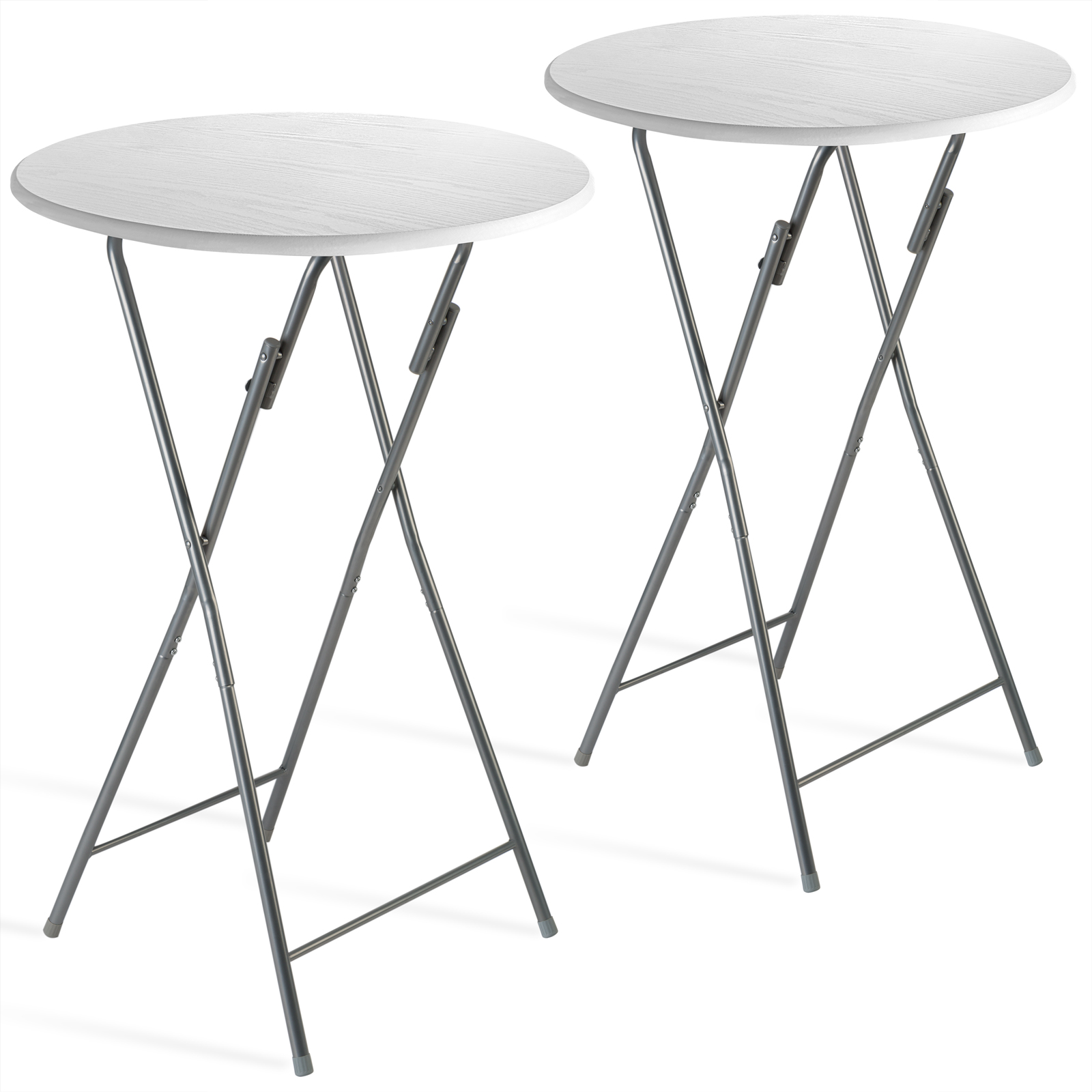 Casaria 2x Folding Bar Table White Ø60cm Metal & Mdf Wooden Design Round Bistro Foldable