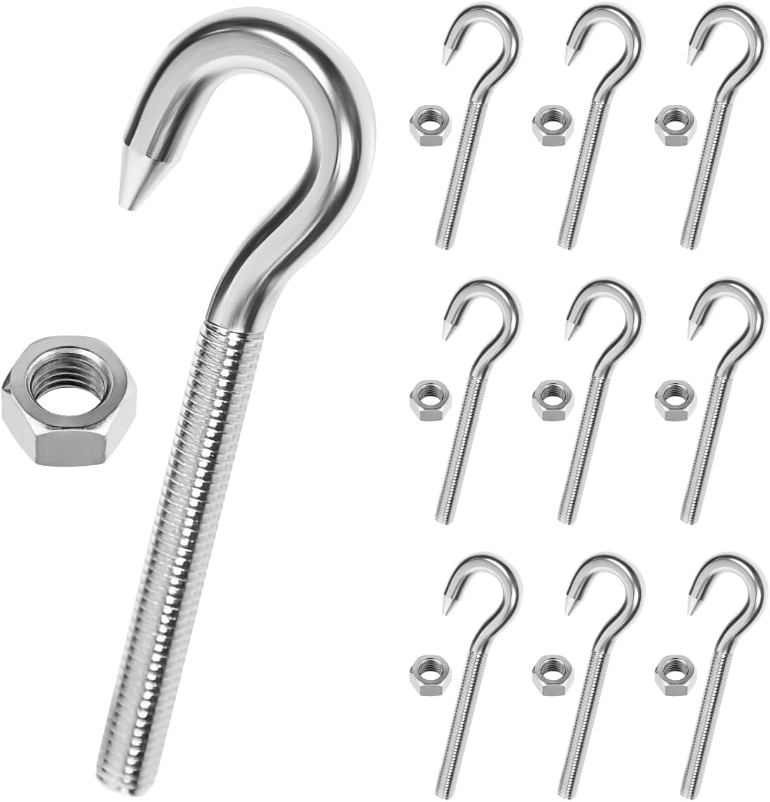 Crochet à visser à œil M6 en acier inoxydable 304, longueur 74 mm, lot de 10
