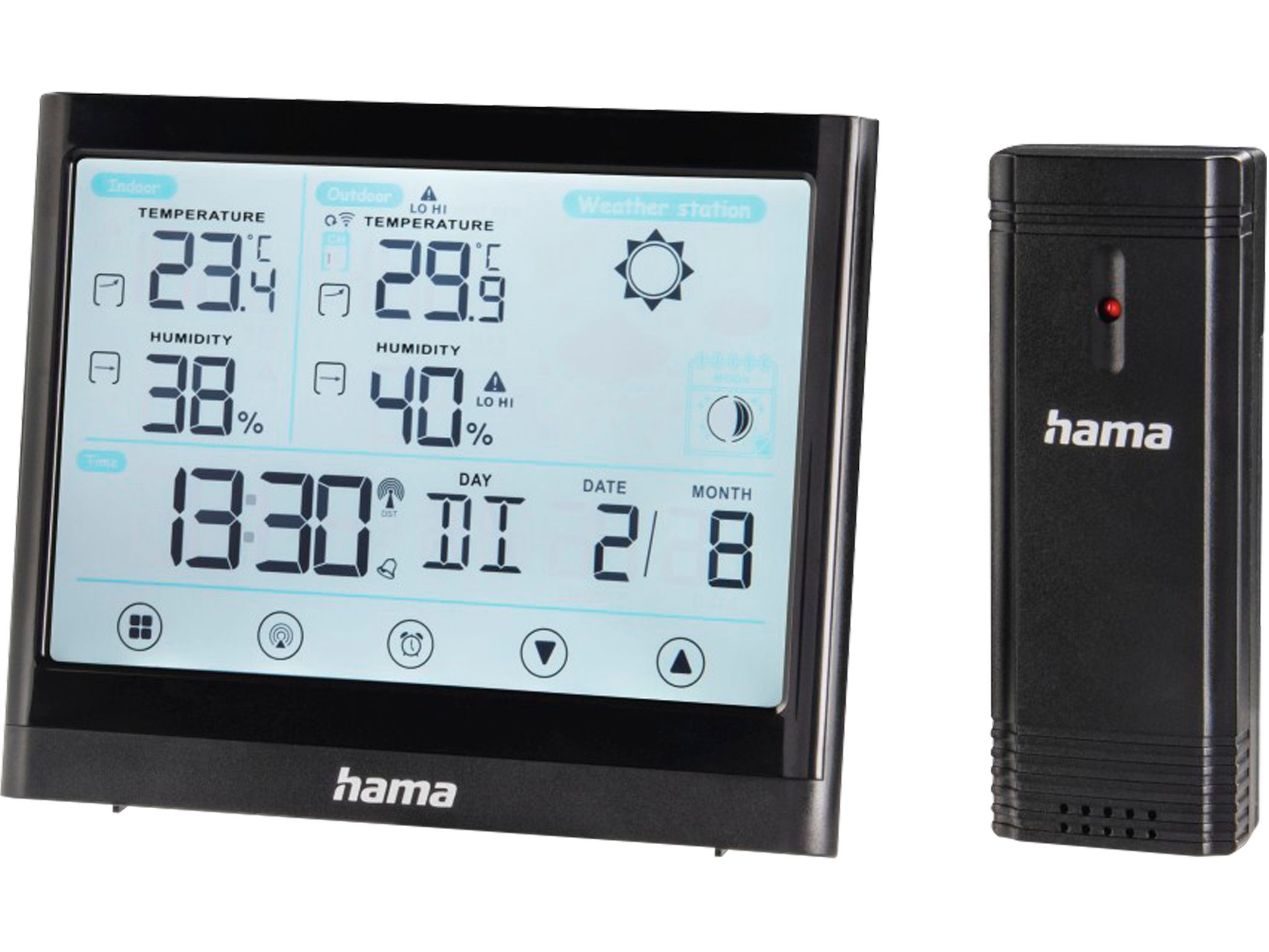 Hama Full Touch, Schwarz, Innen-Hygrometer, Innen-Thermometer, Außen-Hygrometer, Außen-Thermometer, Barometer, Thermometer, F, °C, LED, Batterie - Image 5