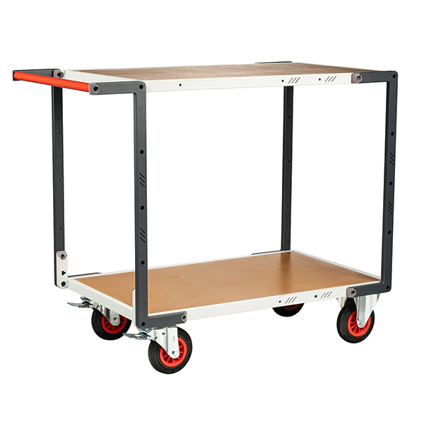 Servante d'atelier 2 plateaux médium 1000x595 mm, charge 400 kg, roues caoutchouc Ø160 mm