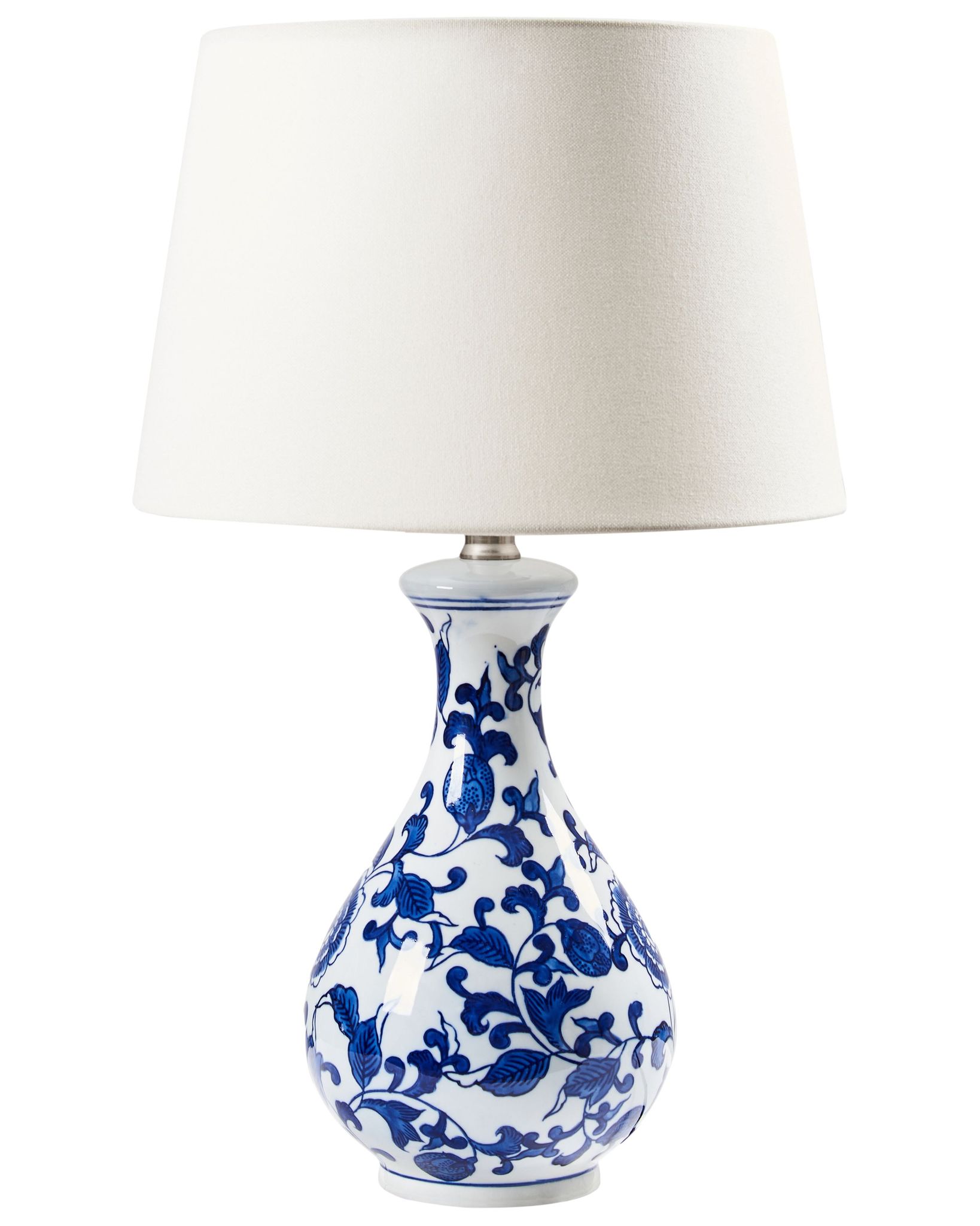 Beliani - Stylish Table Lamp With A Floral Patten Porcelain Base Linen Drum Shade Lighting White And Blue Carmen
