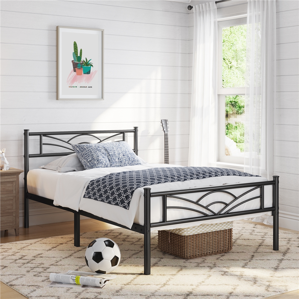 Yaheetech - Lit Simple Cadre De Lit 90 X 190 Cm En Métal Assemblage Simple Pour Petits Espaces Adultes Noir