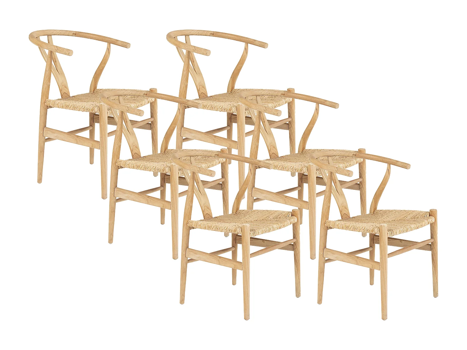 Vente-unique Set Of 6 Teak & Wicker Chairs - Natural - POGIANA in Light Oak