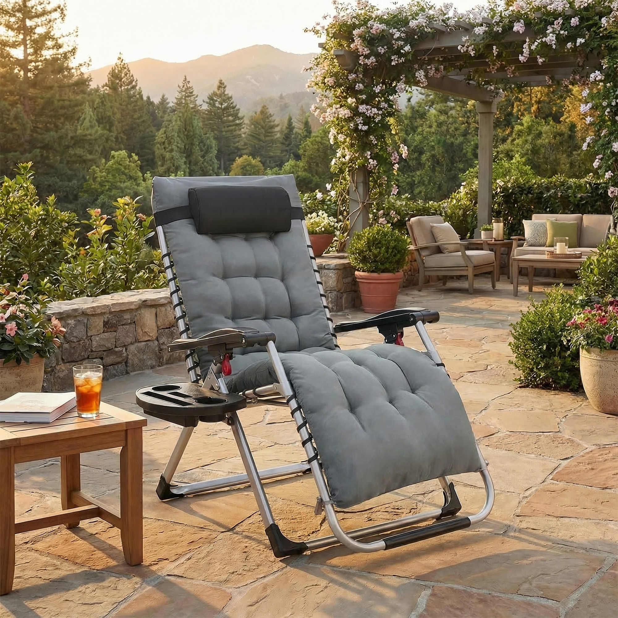 Songmics – Transat Pliant En Acier Avec Coussin Amovible – Inclinaison