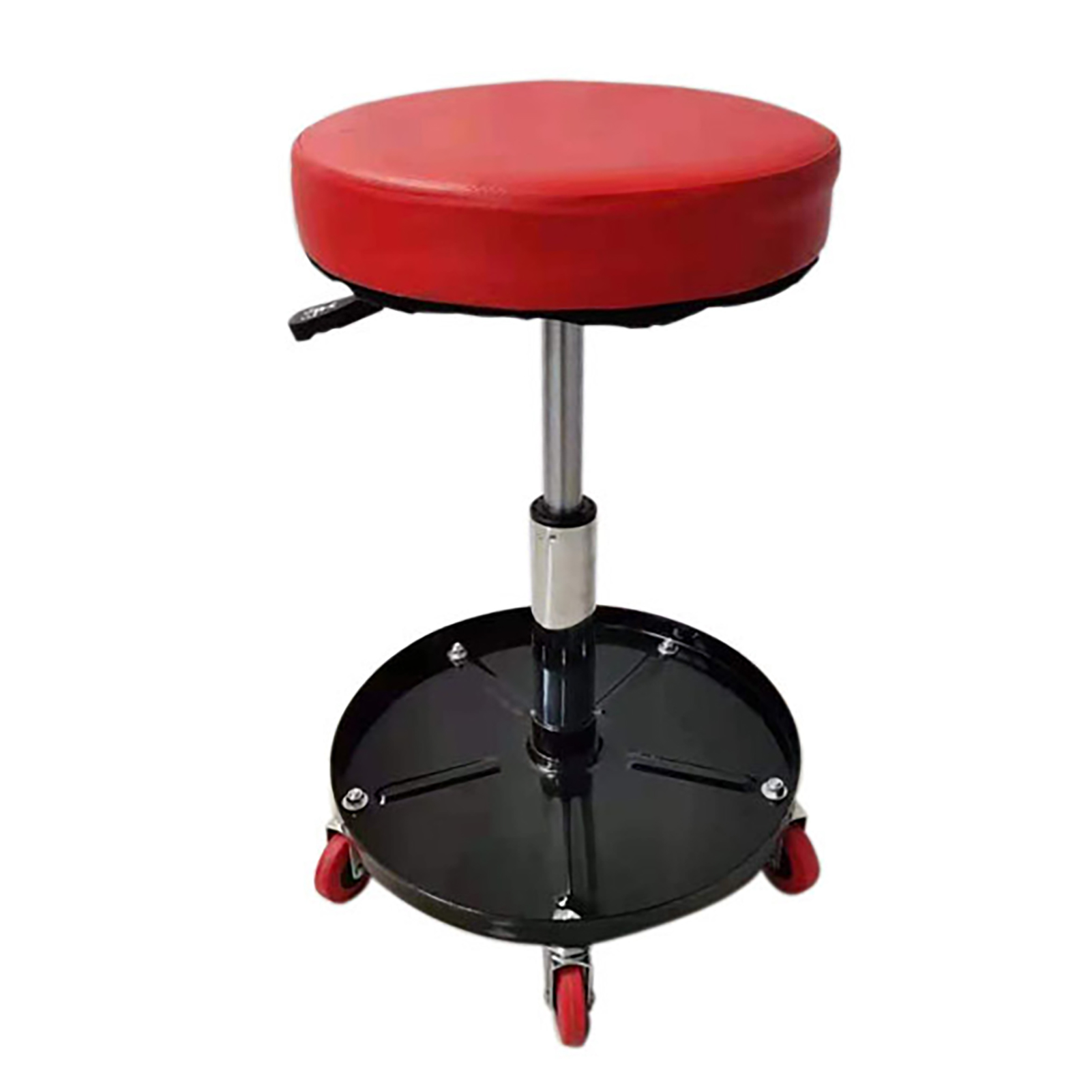 Tabouret d'atelier réglable à roulettes pivotantes 360°, assise ronde avec plateau de rangement