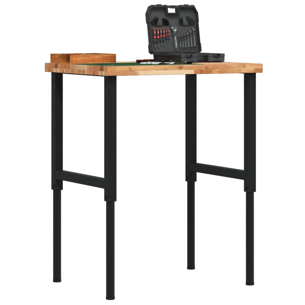Établi d'atelier en bois massif, plateau rectangulaire 80 x 60 cm, hauteur réglable de 73 à 99,5 cm, cadre métal anti-corrosion