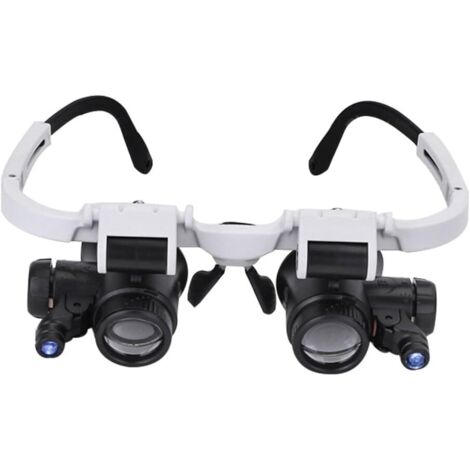 Loupe frontale réglable à 8x, 15x et 23x avec éclairage LED, support de tempe rétractable