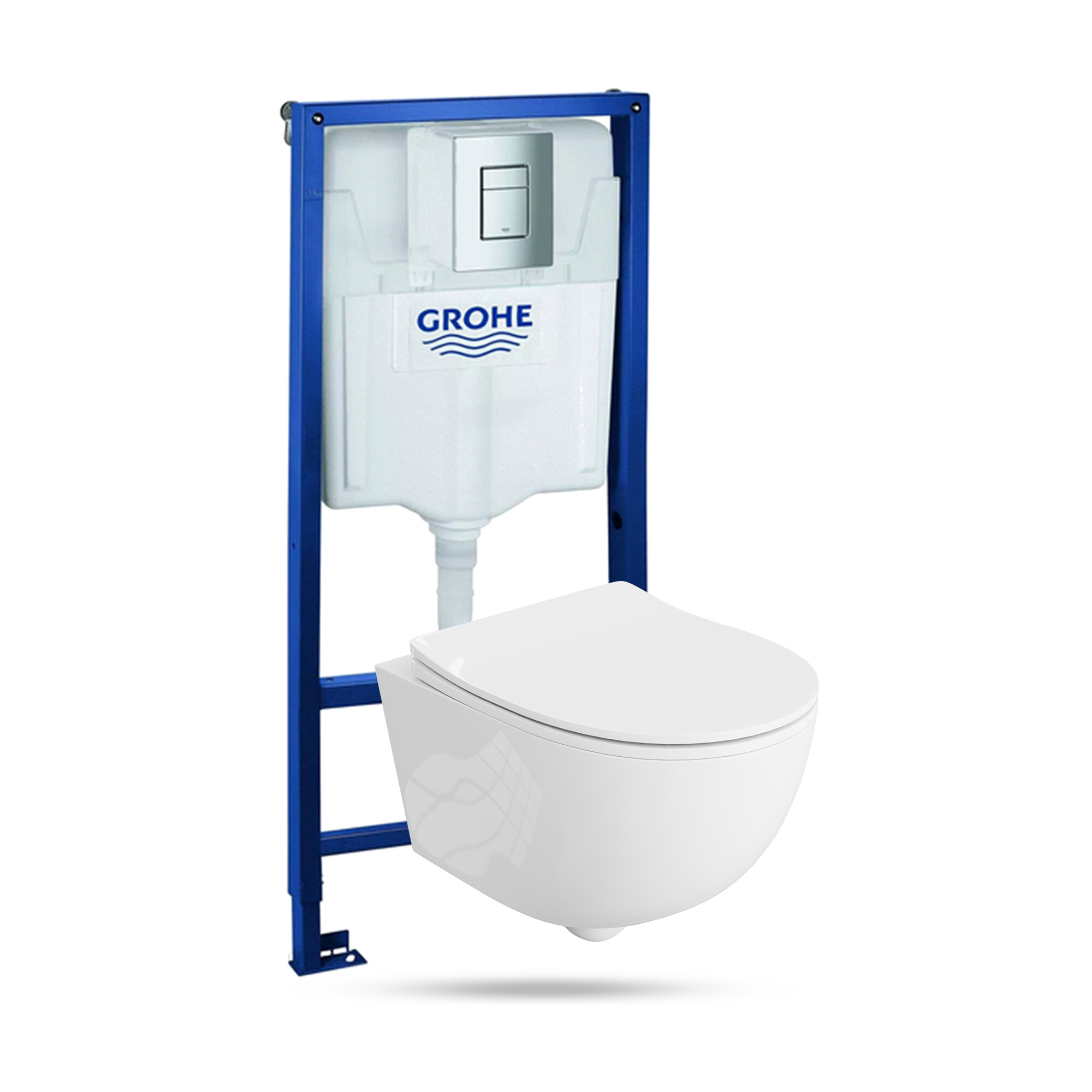 Vorwandelement Solido + Wand Wc Brava Weiß + Verchromter Knopf Komplettset
