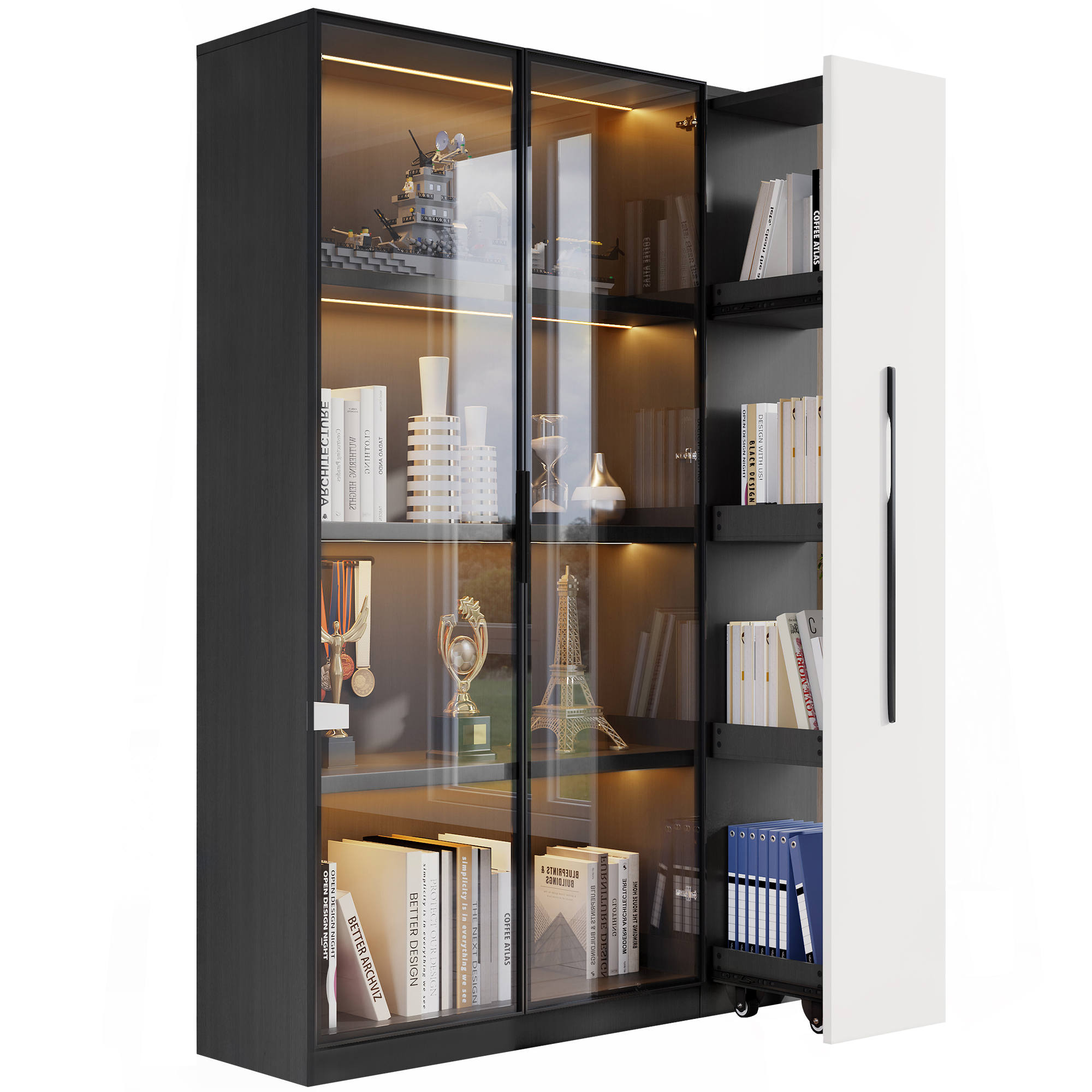 Bibliothèque Vitrine Avec Porte En Verre Et Led