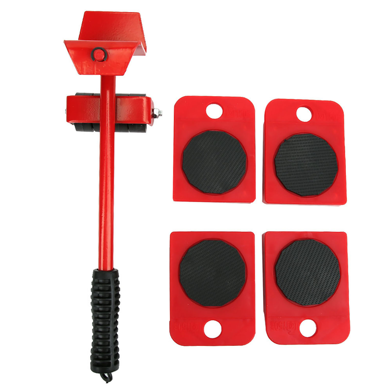 Kit de déplacement de meubles lourds avec levier et 4 patins roulants, plastique et fer, 1,2 kg