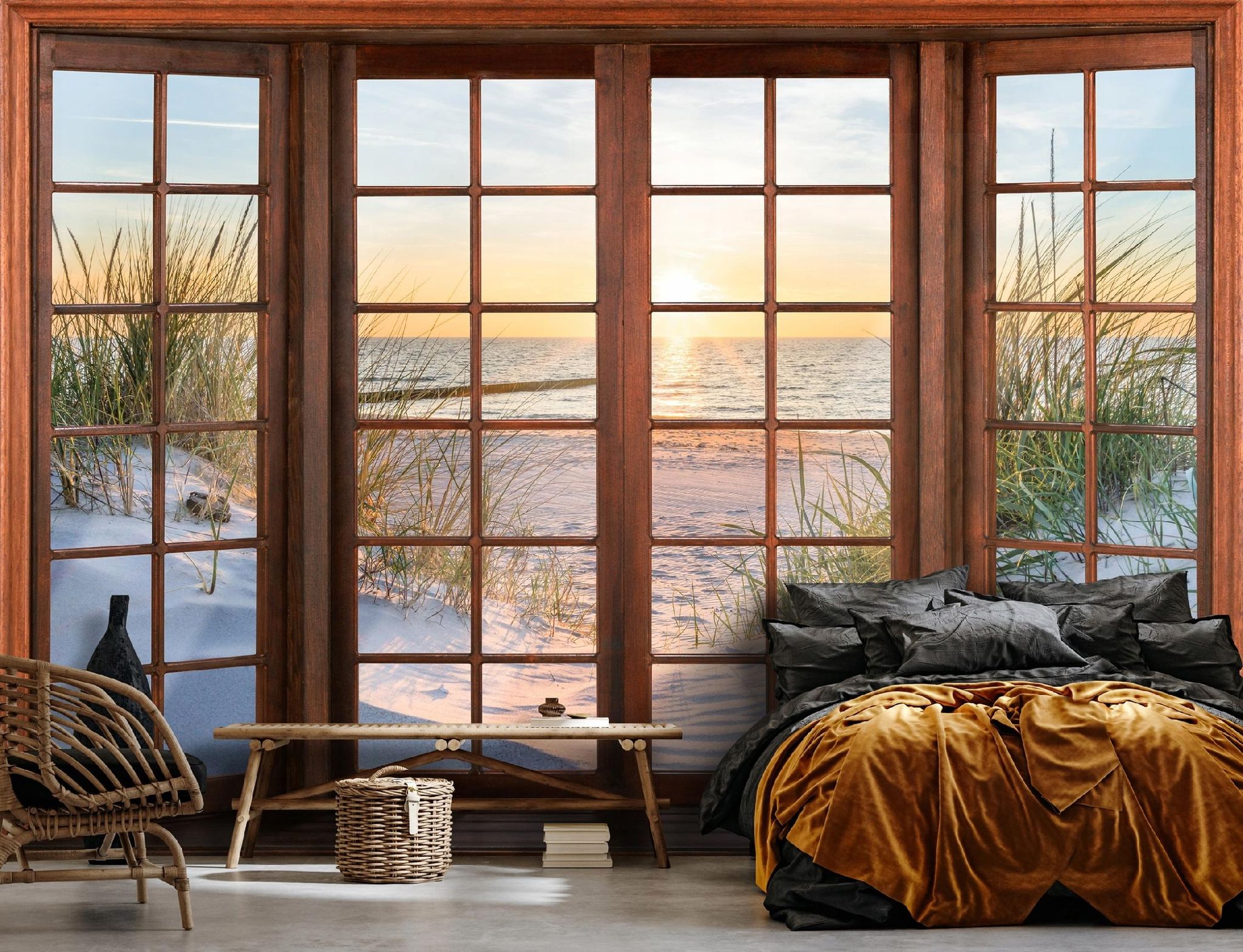 Wallarena Vlies Fototapete Strand 400x280 Cm, Tapeten, Für Wohn Und Schlafzimmer, Vliestapete Wandtapete Tapete 3d Effekt- Inkl. Kleister - Fensterblick Meer