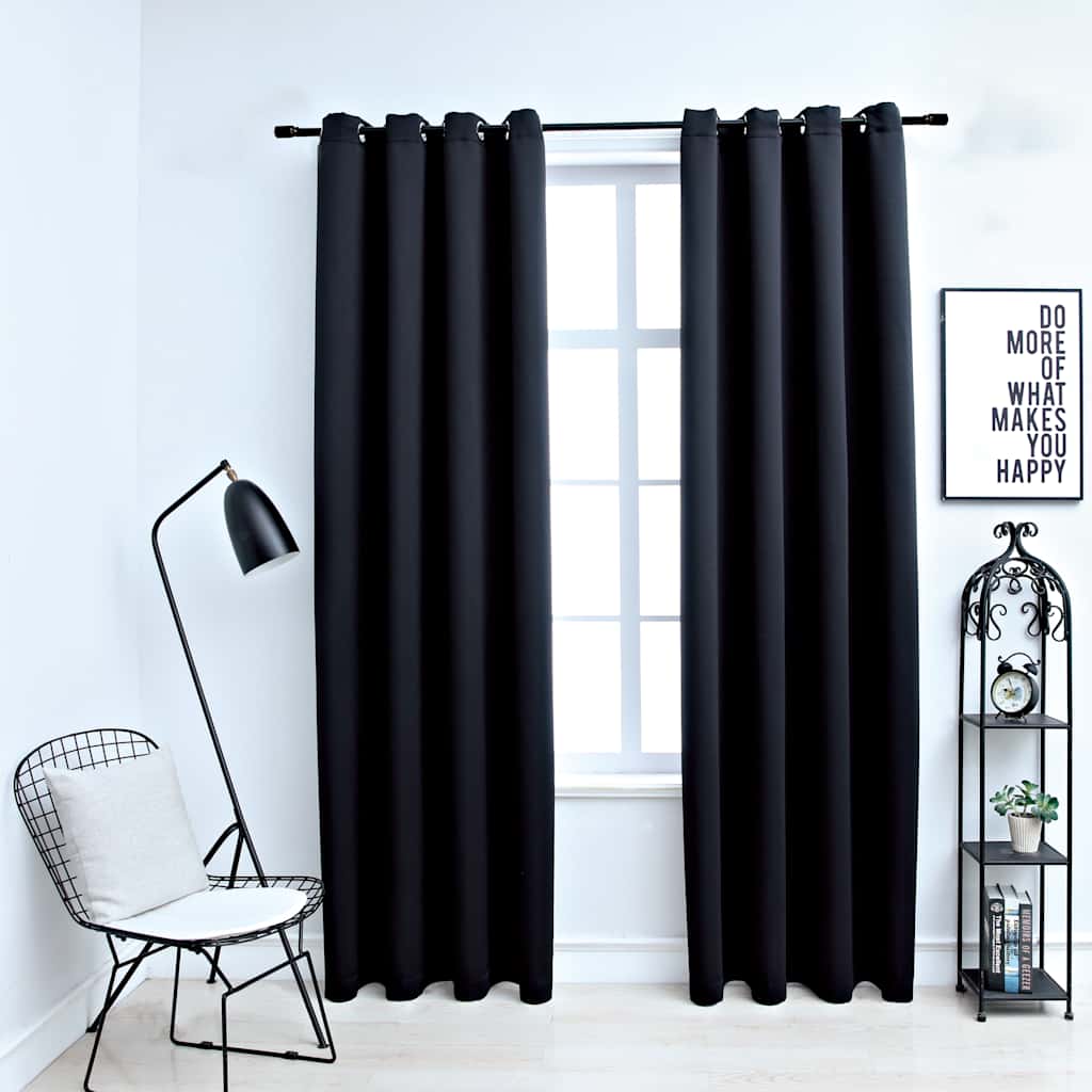Blackout Curtains With Metal Rings 2 Pcs Black 140x175 Cm Vidaxl