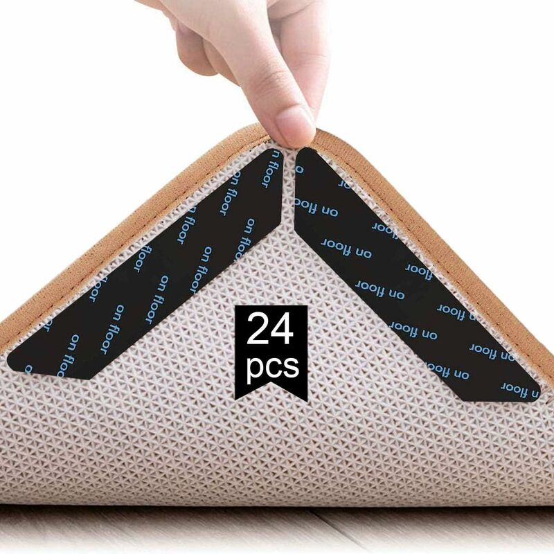Bandes antidérapantes pour tapis, fixation anti-enroulement des coins, réutilisables, lot de 24