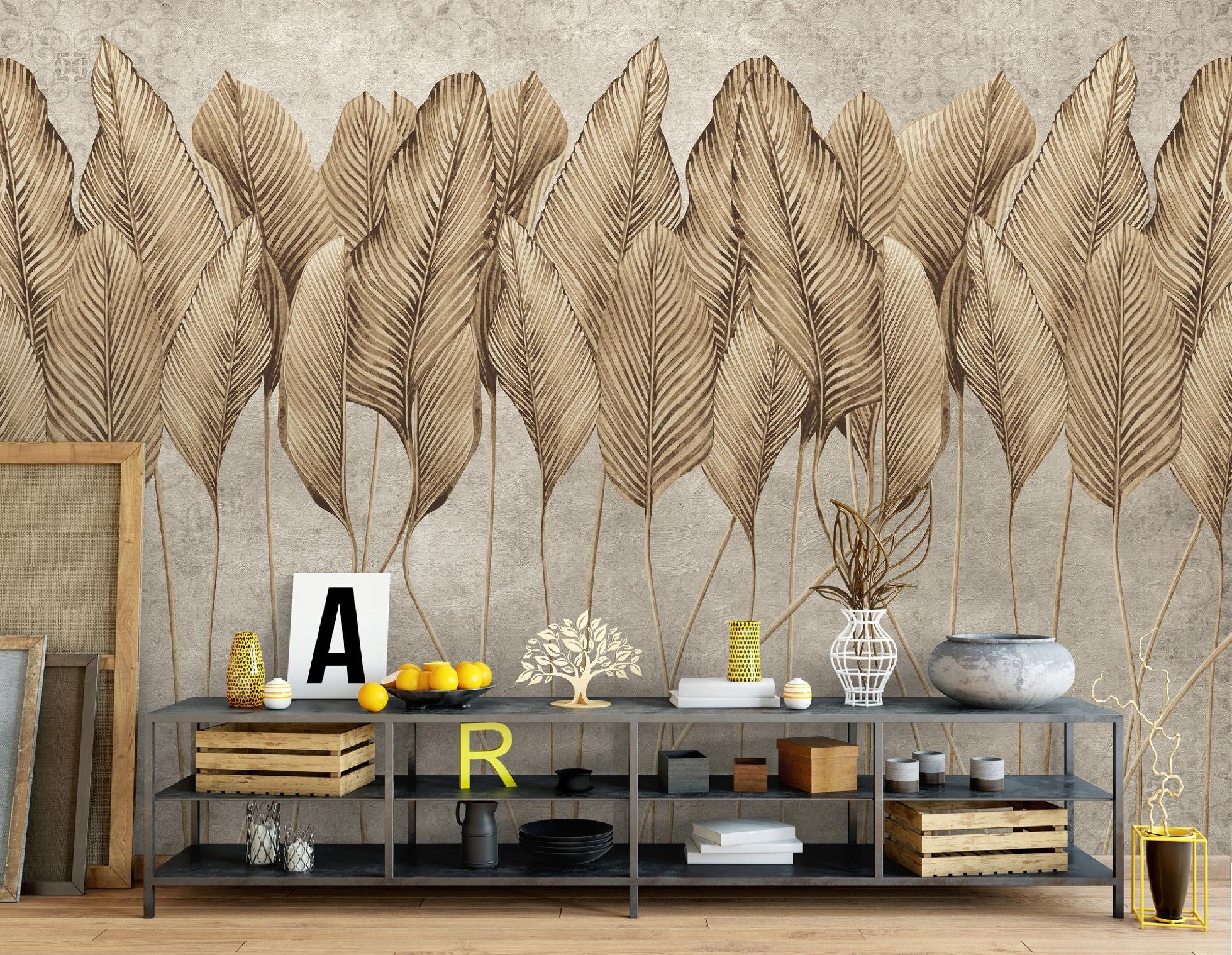 Wallarena Vlies Fototapete Blätter 300x210 Cm, Tapeten, Für Wohn Und Schlafzimmer, Vliestapete Wandtapete Tapete 3d Effekt- Inkl. Kleister - Boho Natur Beige,