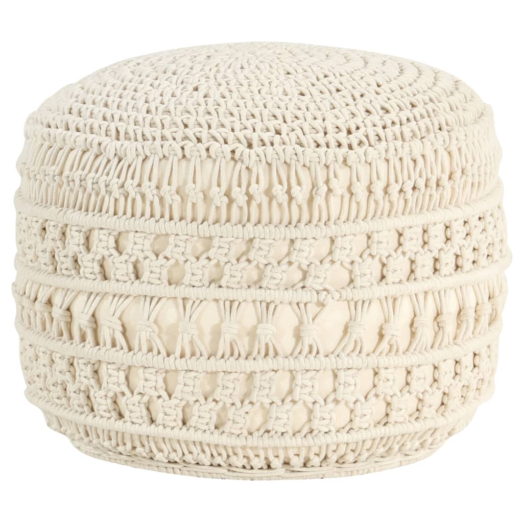 Vidaxl Beige - Makramee Sitzpuff Handgefertigt 45 X 30 Cm Baumwolle