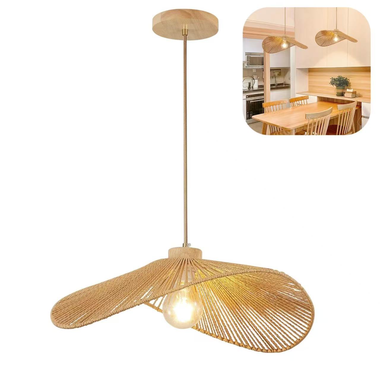 Lustre Led Moderne -3000k, Lustre Rétro En Rotin