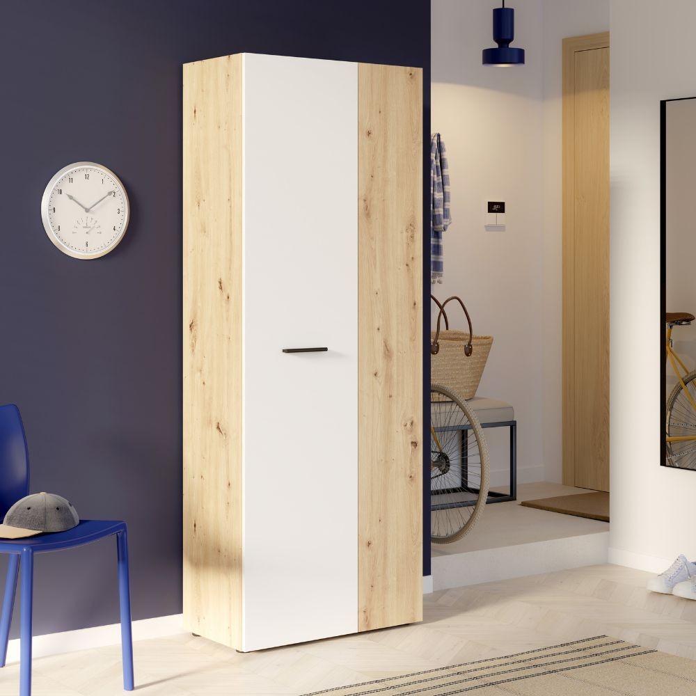 Armoire polyvalente 2 portes en chêne avec porte blanche 69x36.5x181H Teodoro