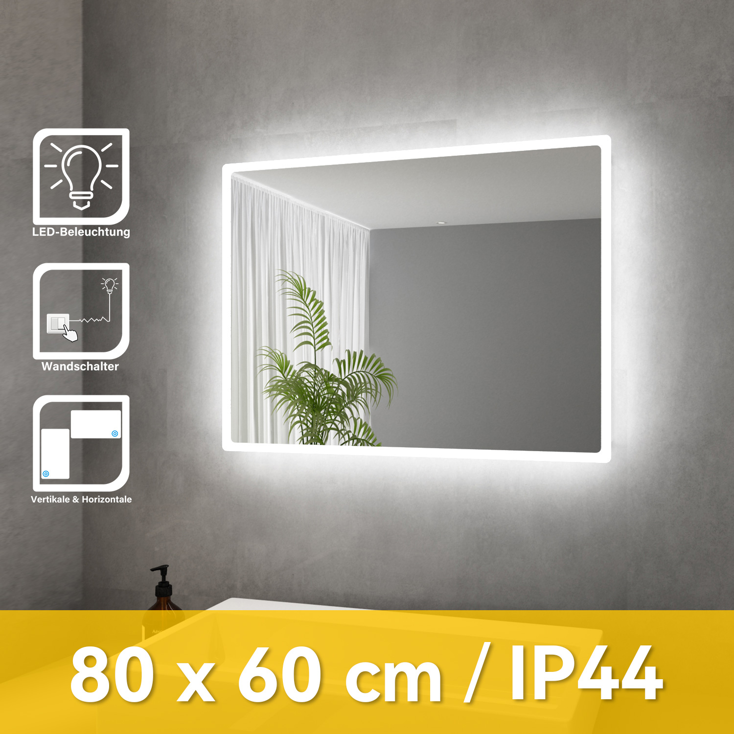 Sonni - Miroir De Salle De Bain Miroir Lumineux Cuivre/sans Plomb