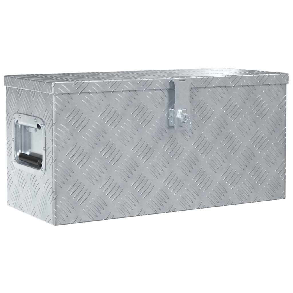 Coffre de rangement en aluminium argenté avec serrure, 61,5 x 26,5 x 30 cm, 2 clés