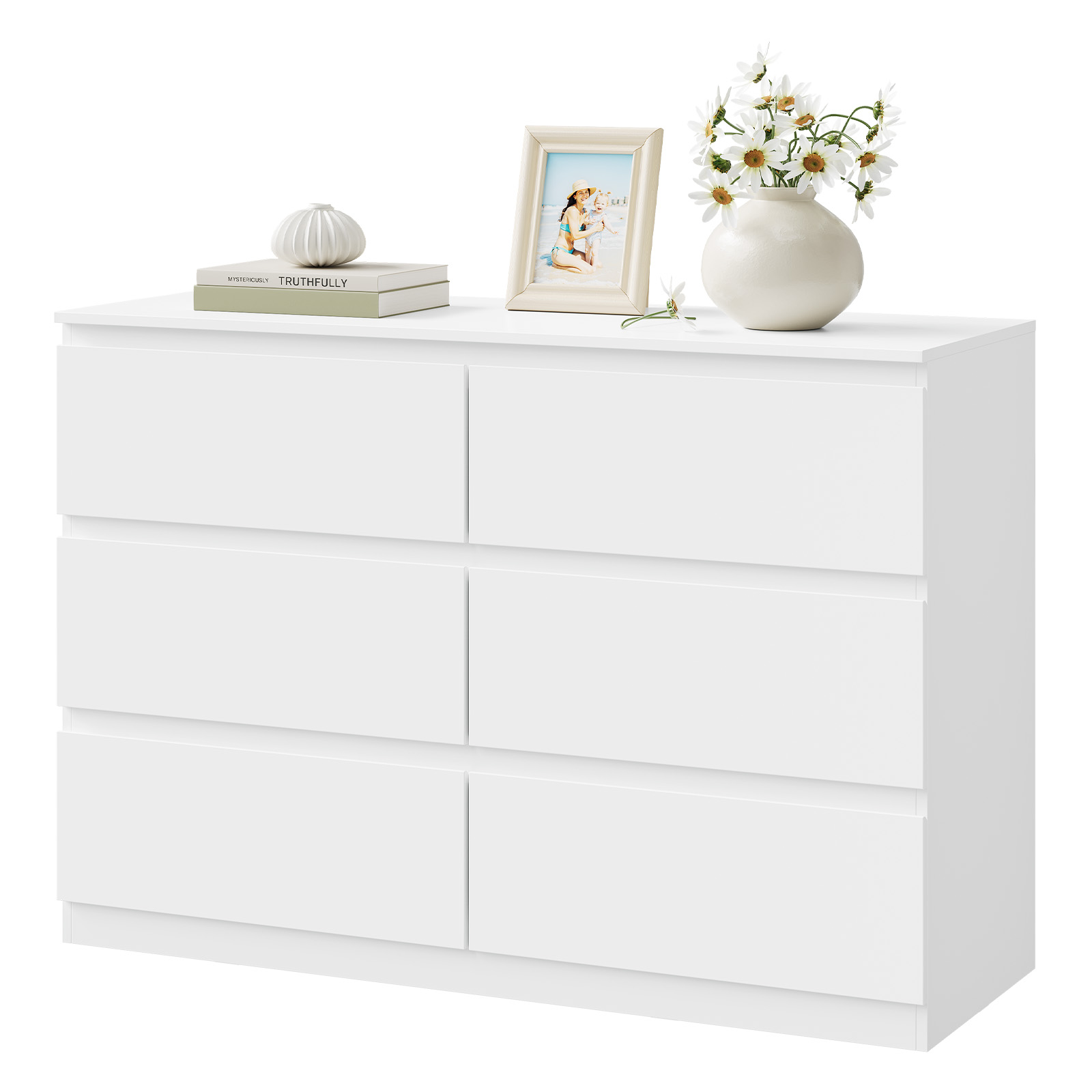 Woltu – Commode Blanche En Bois D'Ingénierie – 6 Tiroirs – Dimensions