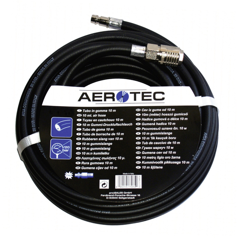 Aerotec Schwarz Druckluft-Schlauch 10 M 20 Bar