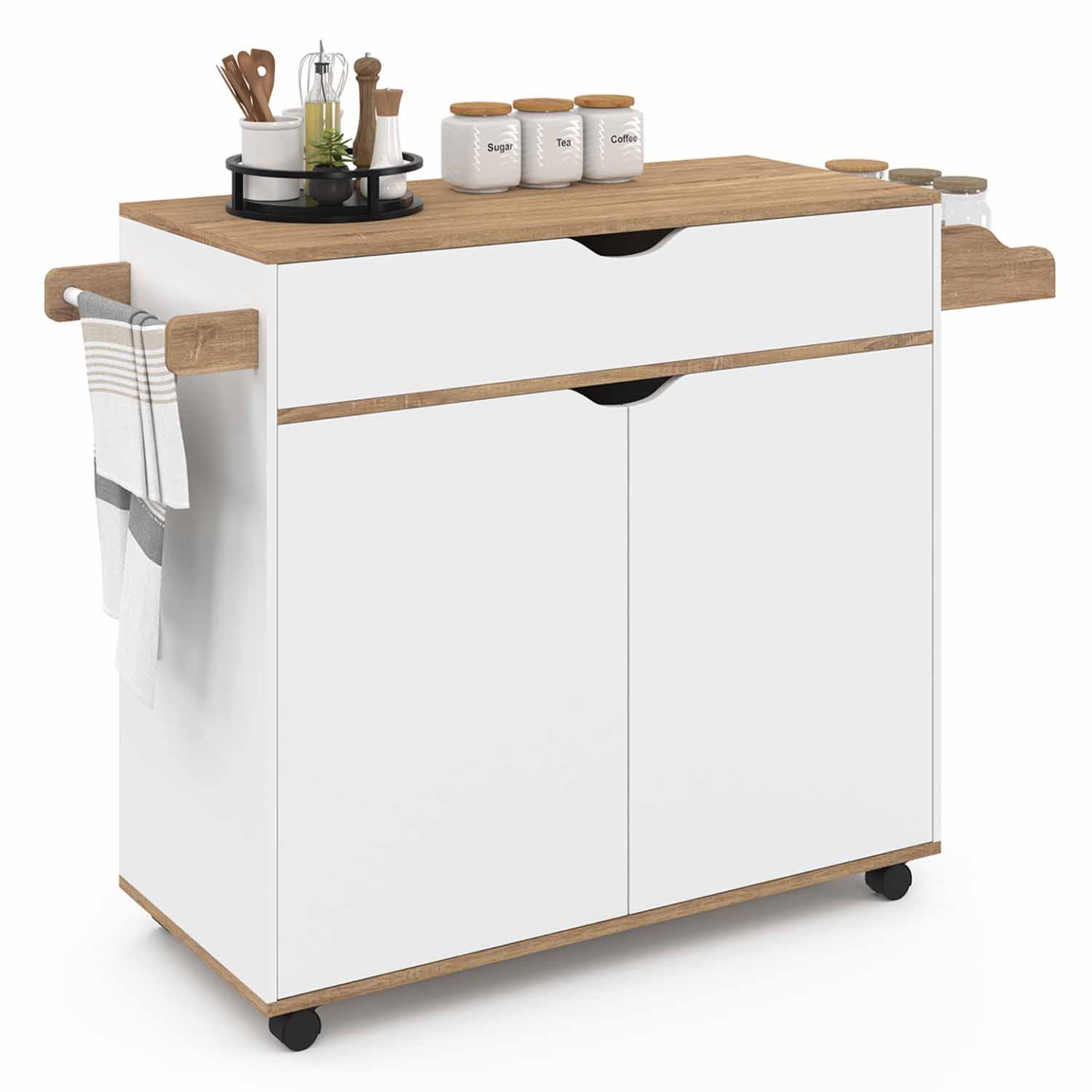 Desserte De Cuisine Cosy Xxl Placard Avec Tiroir Blanc Et Plateaux