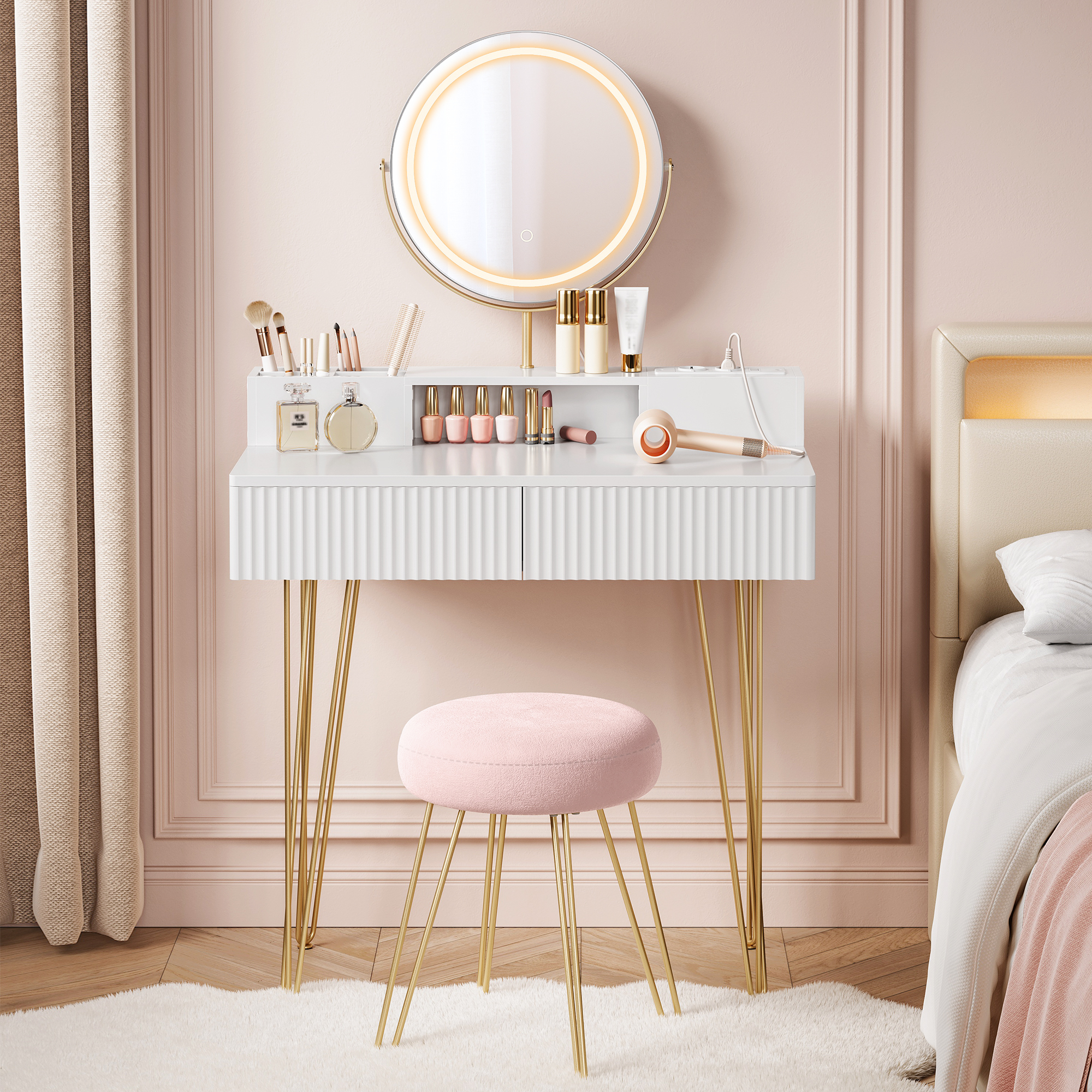 Vasagle - Coiffeuse Avec Miroir Pivotant Et Taboutret