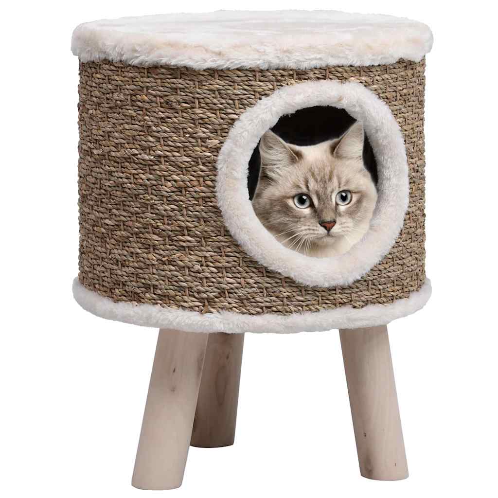 Vidaxl Braun Cat House With Wooden Legs 41 Cm Seagrass