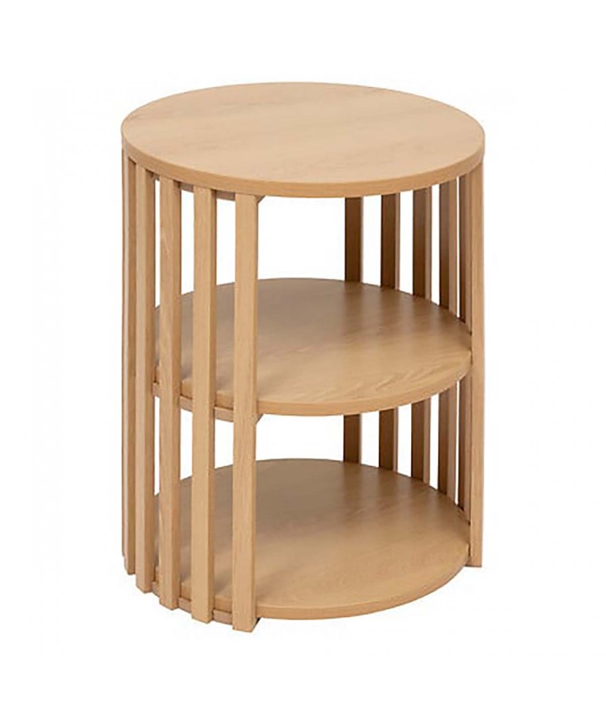 Table D'Appoint Ronde Avec Étagère, Coloris Beige - Longueur 40 X Profondeur 40 X Hauteur 48 Cm.