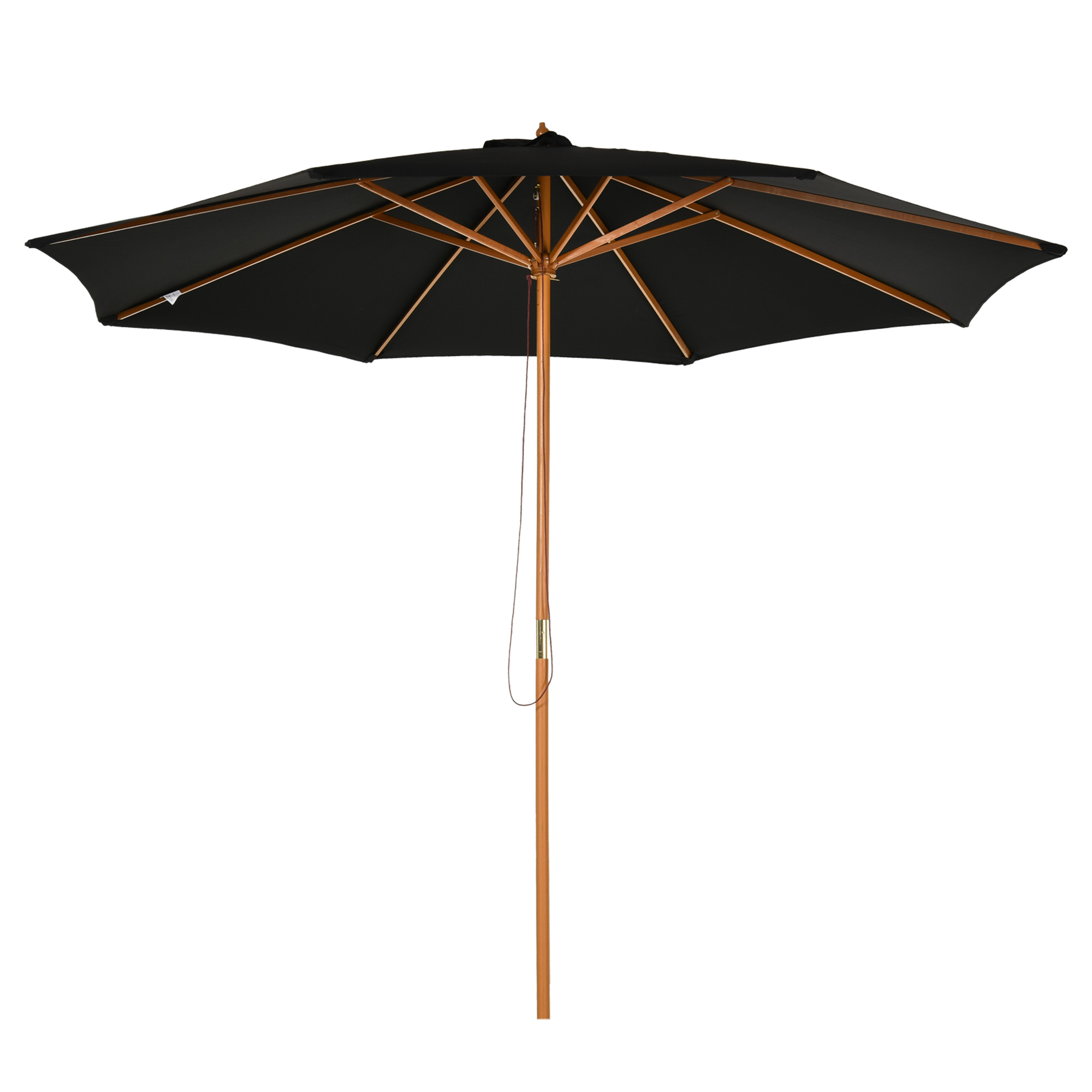 Parasol De Jardin 3 M Avec Mât En Bois 8 Baleines Et Toile Polyester Noir