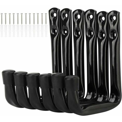Crochets muraux en J en acier tubulaire, 10 cm, noir, lot de 6