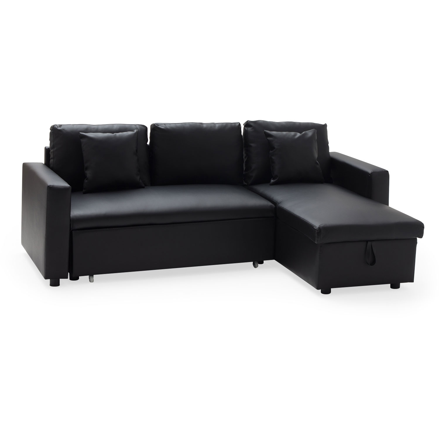 Happy Garden - Canapé D'Angle Convertible Simili Clark 3 Places Noir