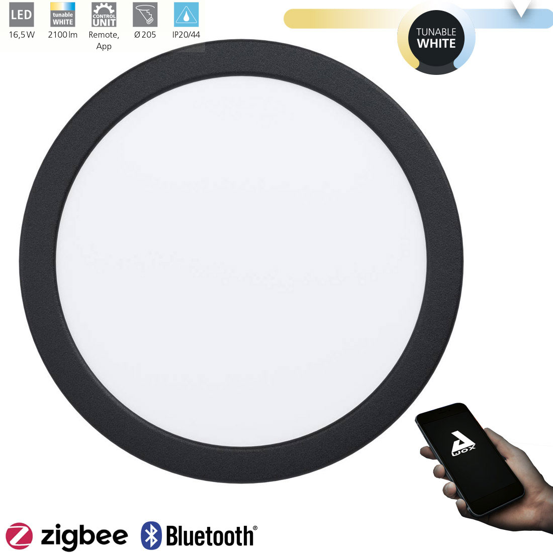 Eglo Schwarz 98846 Einbauleuchte Fueva-Z Rund Ø:21,6Cm Dimmbar 2700-6500K Ip20/44 Mit Connect-Z Funktion - Bild 2