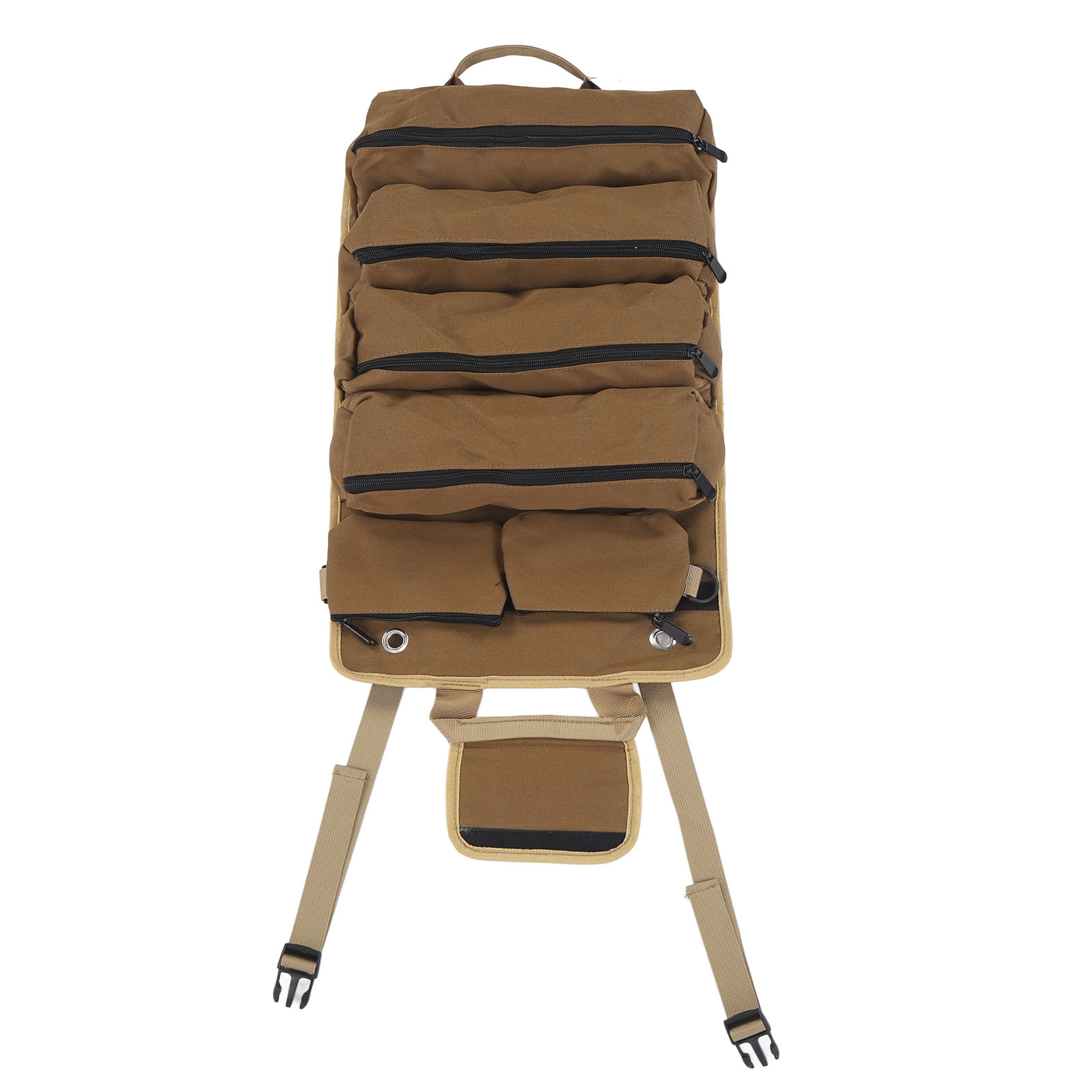 Sac à outils enroulable en tissu Oxford, poches séparées, poignée et sangle, kaki