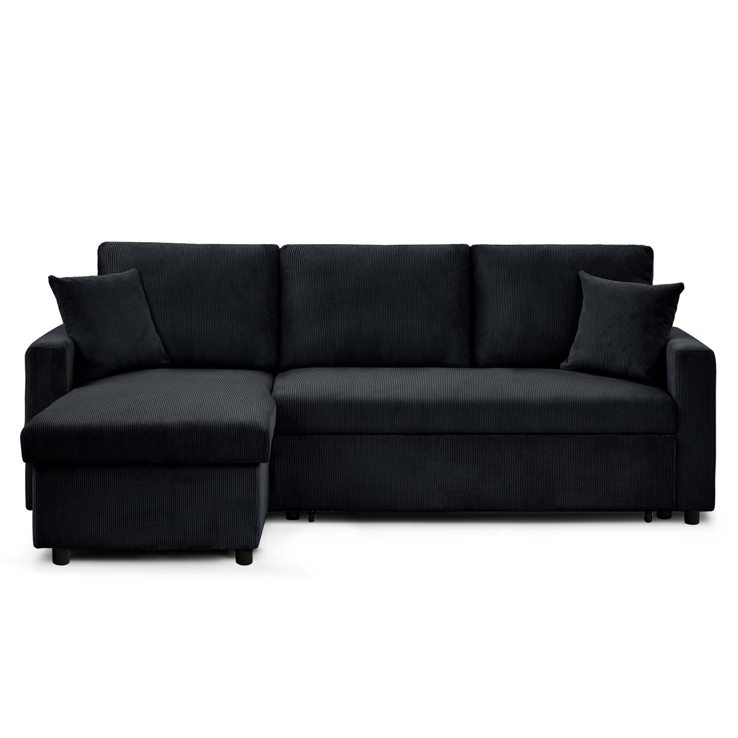 Intensedeco - Canapé D'Angle Convertible Rico Velours Côtelé Noir