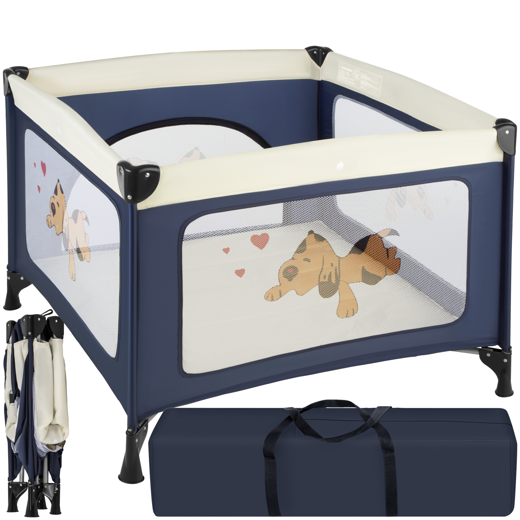 Lit De Voyage Pour Enfants Pliable Et Réglable En Polyester Bleu