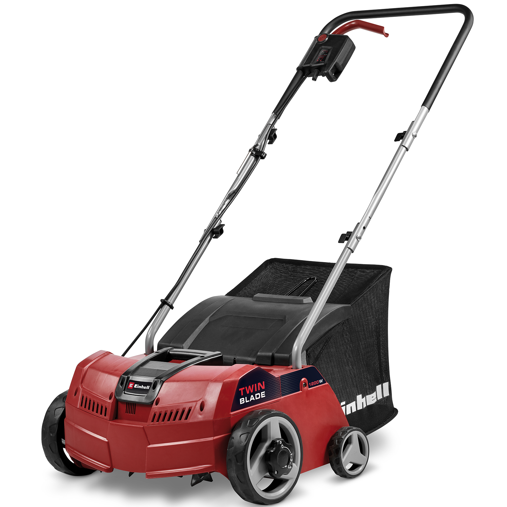 Einhell - Elektro-vertikutierer-lüfter Gc-sa 1231/1 (230 V, Bis 300 M², 1200 W, 28 L Fangsack, Kugelgelagerte Messerwalze + Lüfterwalze, 3 Stufen Arbeitstiefe, Klappbarer Führungsholm)