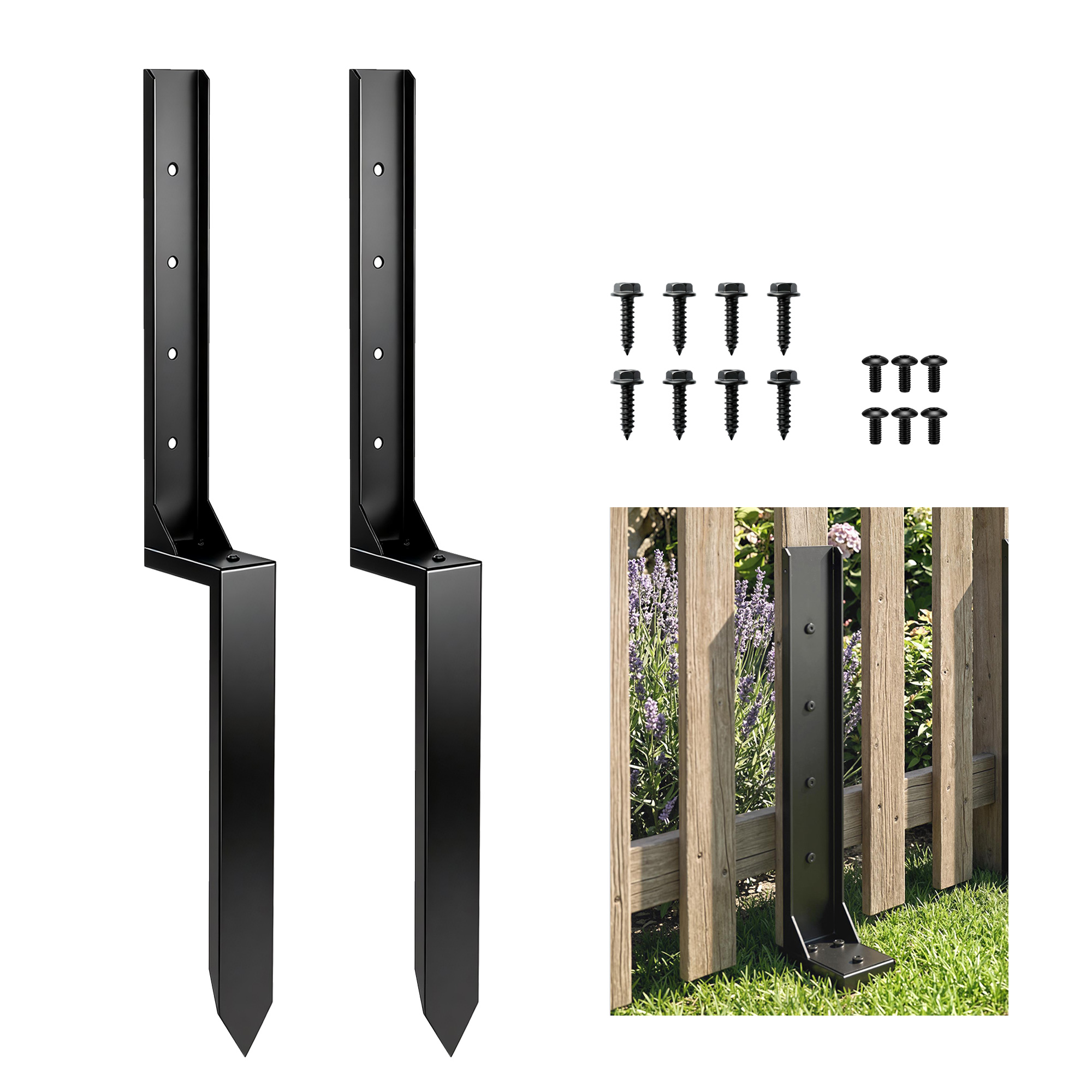 Outsunny 2 Pack Fence Post Repair Kit, Metal Fence Post Support With Drill
