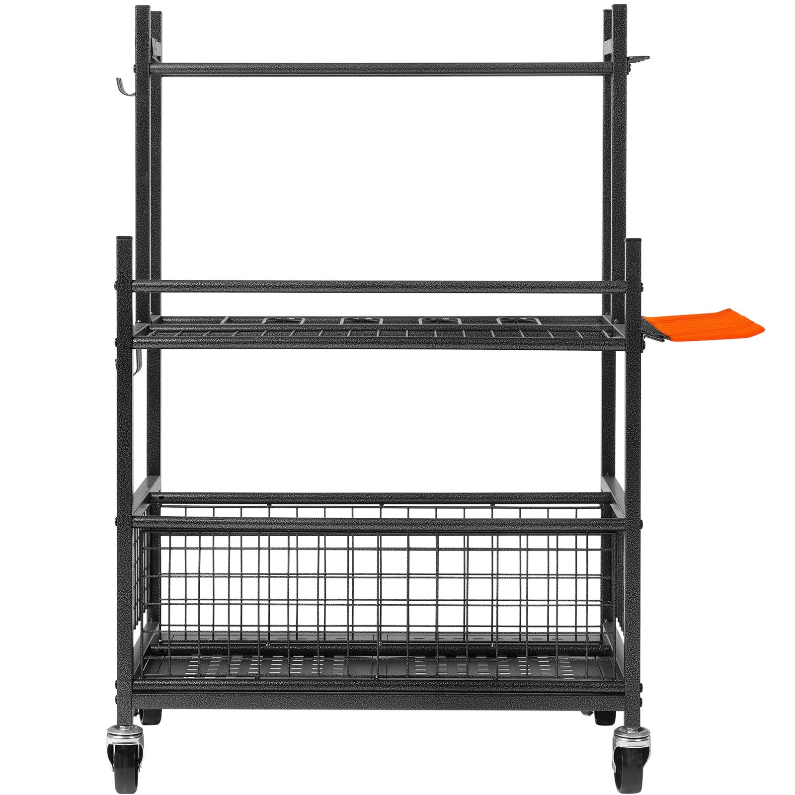 Support de rangement d'outils de jardin sur roulettes, 16 emplacements avec crochets, acier au carbone, noir